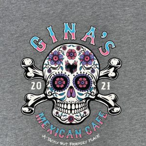 Gina's Mexican Restaurant - Women's Dark Grey Fitted T-Shirt Logo Featured on Front