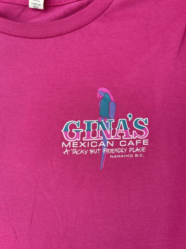 Gina's Mexican Restaurant - Women's Pink Fitted T-Shirt Logo Featured on Upper Back